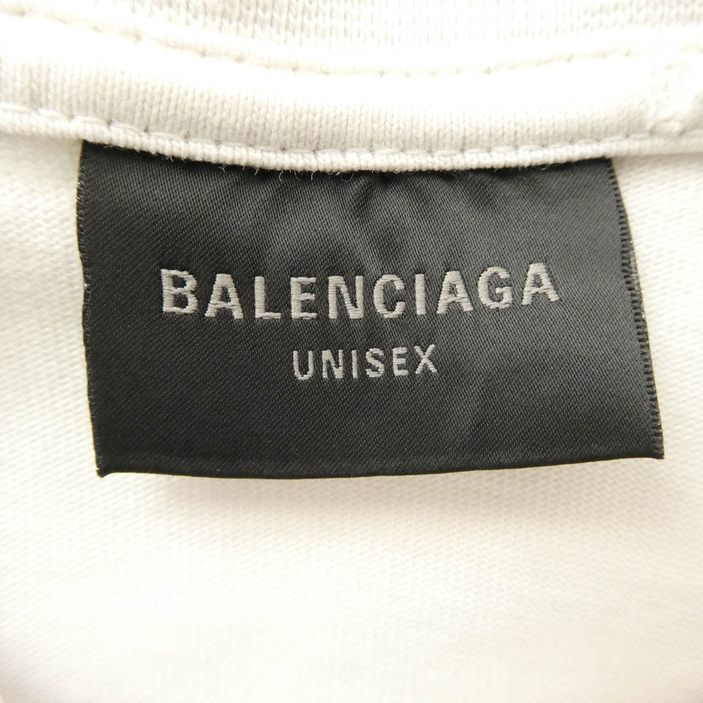 BALENCIAGA バレンシアガ 23SS 739784 TOVK1 ミディアムフィット カレッジロゴ プリント ダメージ加工 半袖 Tシャツ カットソー ホワイト系 XXS【中古】