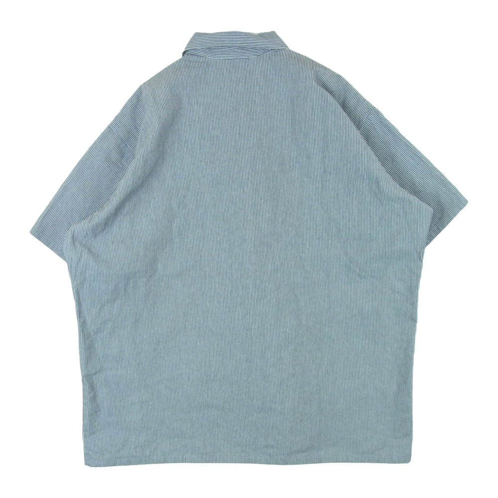 BEN DAVIS ベンデイビス ヒッコリー ストライプ ハーフジップ 半袖 シャツ ネイビー系 ホワイト系 XL【中古】
