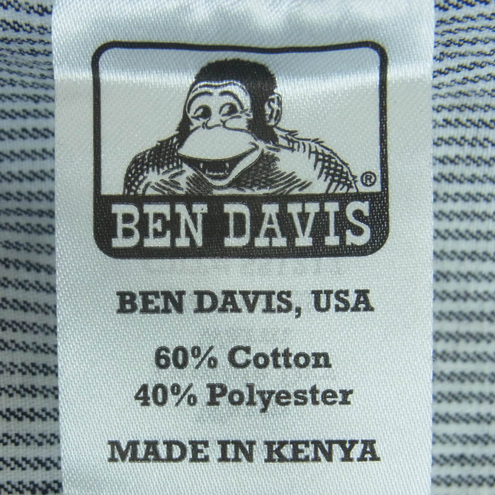 BEN DAVIS ベンデイビス ヒッコリー ストライプ ハーフジップ 半袖 シャツ ネイビー系 ホワイト系 XL【中古】