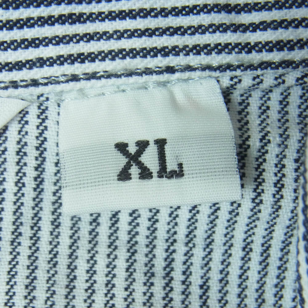 BEN DAVIS ベンデイビス ヒッコリー ストライプ ハーフジップ 半袖 シャツ ネイビー系 ホワイト系 XL【中古】