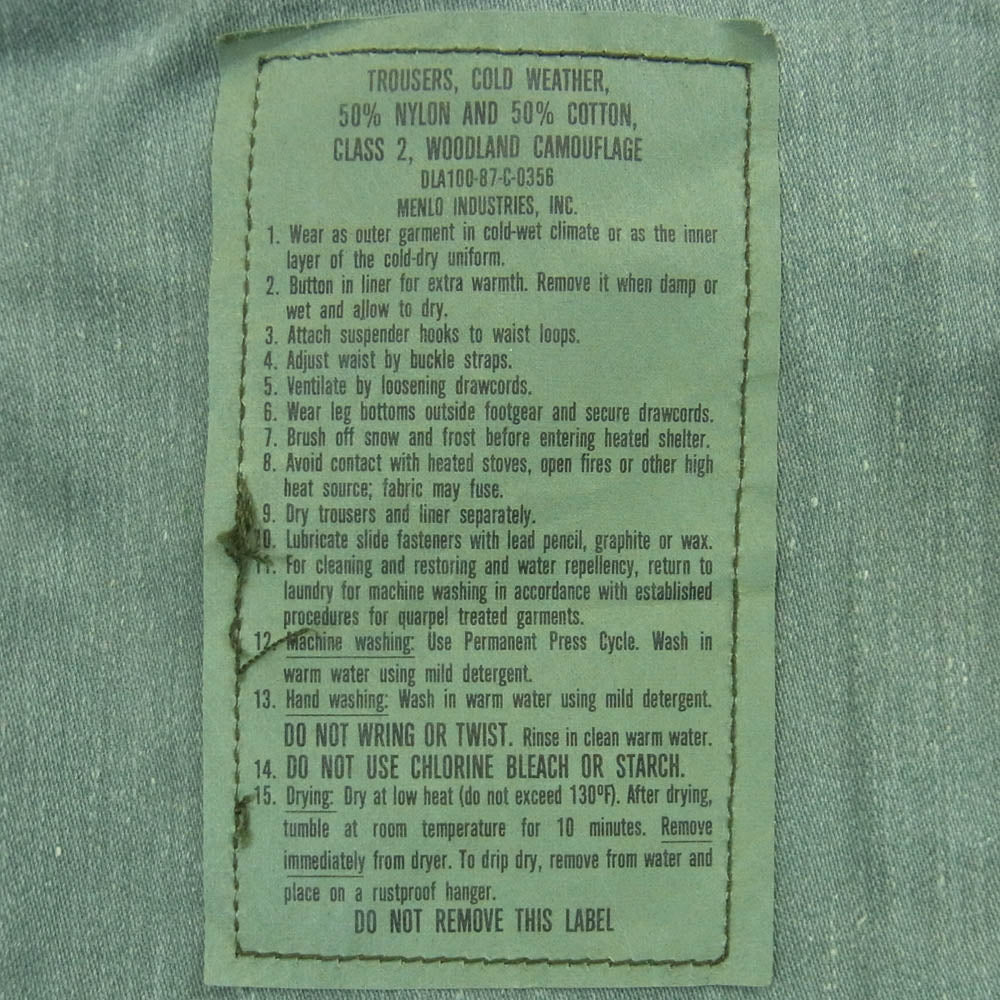 米軍 DLA100-87-C-0356 US ARMY 米軍 M-65 TROUSERS ウッドランドカモ 迷彩 トラウザーズ カーゴ パンツ グリーン系 ブラウン系 ブラック系 S【中古】
