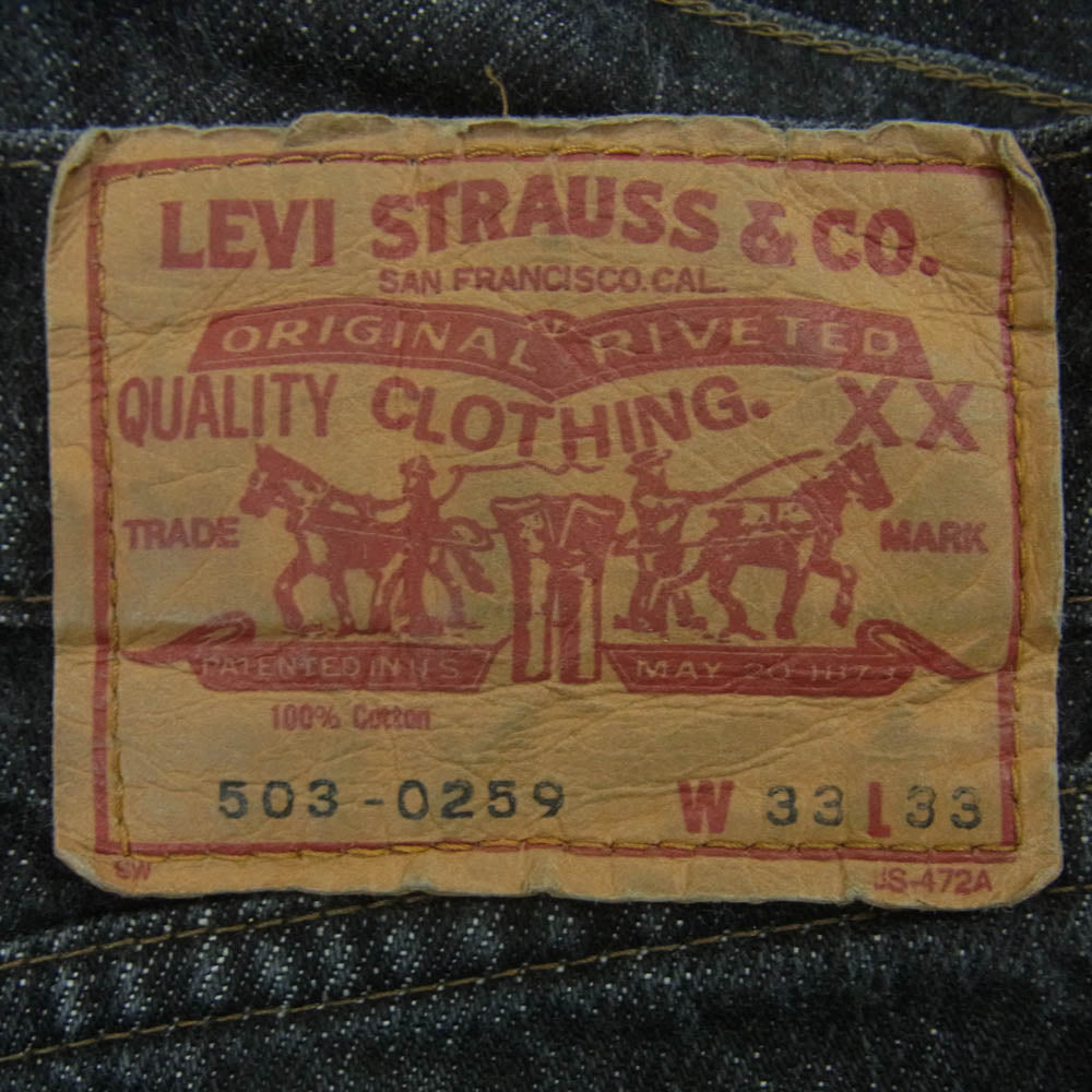Levi's リーバイス 503-0259 503-0213 J09刻印 スモールe ジップアップ ブラック デニム パンツ ジーンズ グレー系 W33 L33【中古】