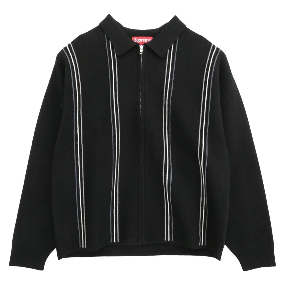 Supreme シュプリーム 25AW Stripe Zip Up Polo Sweater ストライプ ジップ アップ ポロ セーター ニット ブラック系 M【中古】