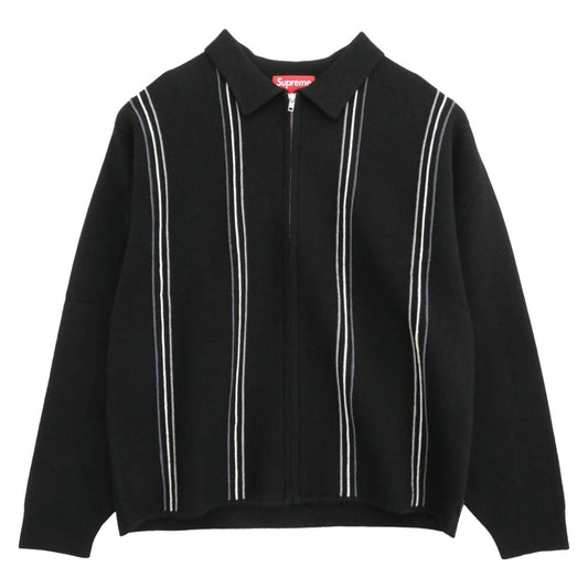 Supreme シュプリーム 25AW Stripe Zip Up Polo Sweater ストライプ ジップ アップ ポロ セーター ニット ブラック系 M【中古】