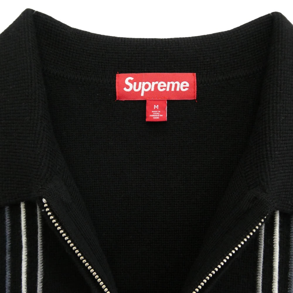 Supreme シュプリーム 25AW Stripe Zip Up Polo Sweater ストライプ ジップ アップ ポロ セーター ニット ブラック系 M【中古】