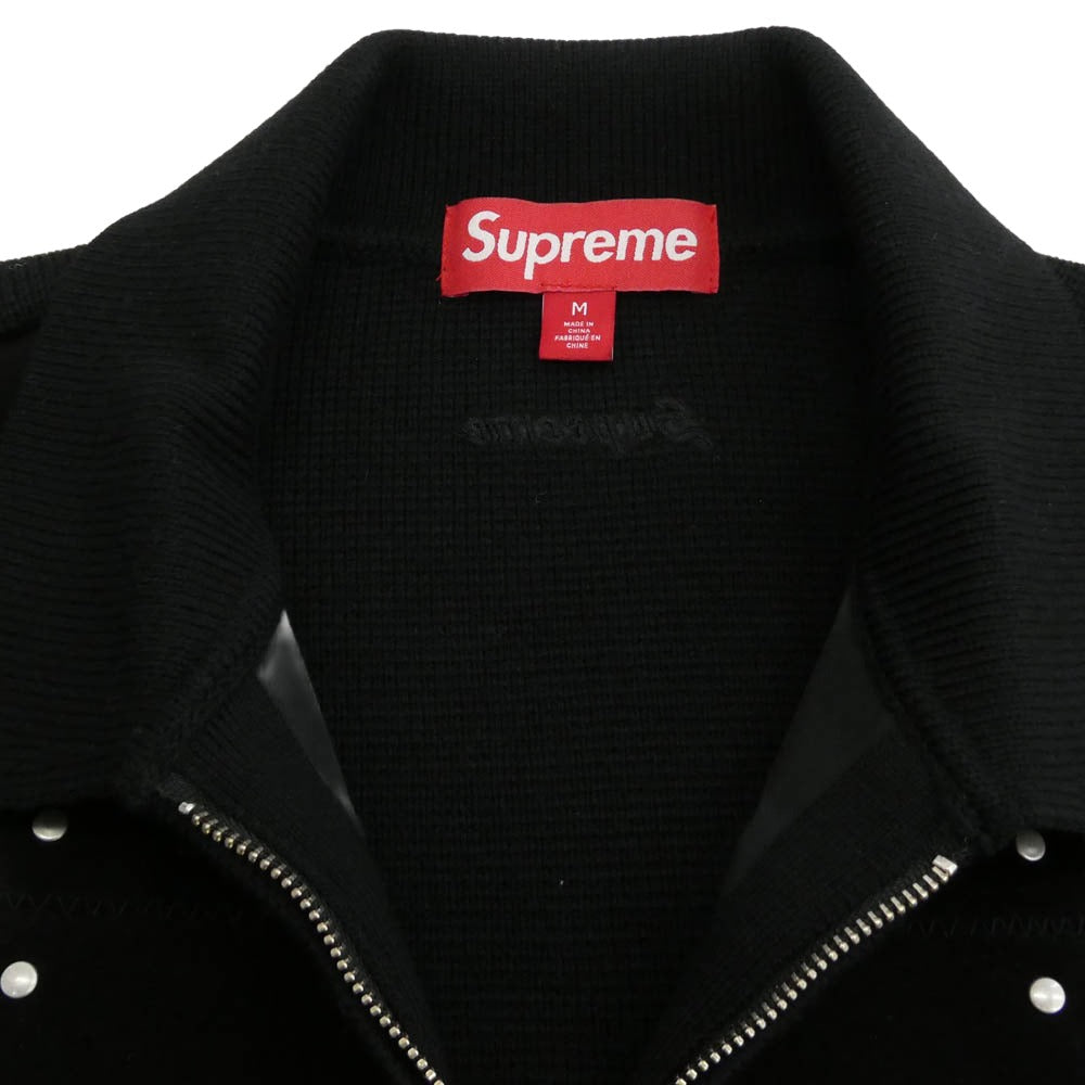 Supreme シュプリーム 25AW Studded Suede Zip Up Cardigan スタッズ スエードレザー ジップアップ カーディガン ニットジャケット ブラック系 M【極上美品】【中古】