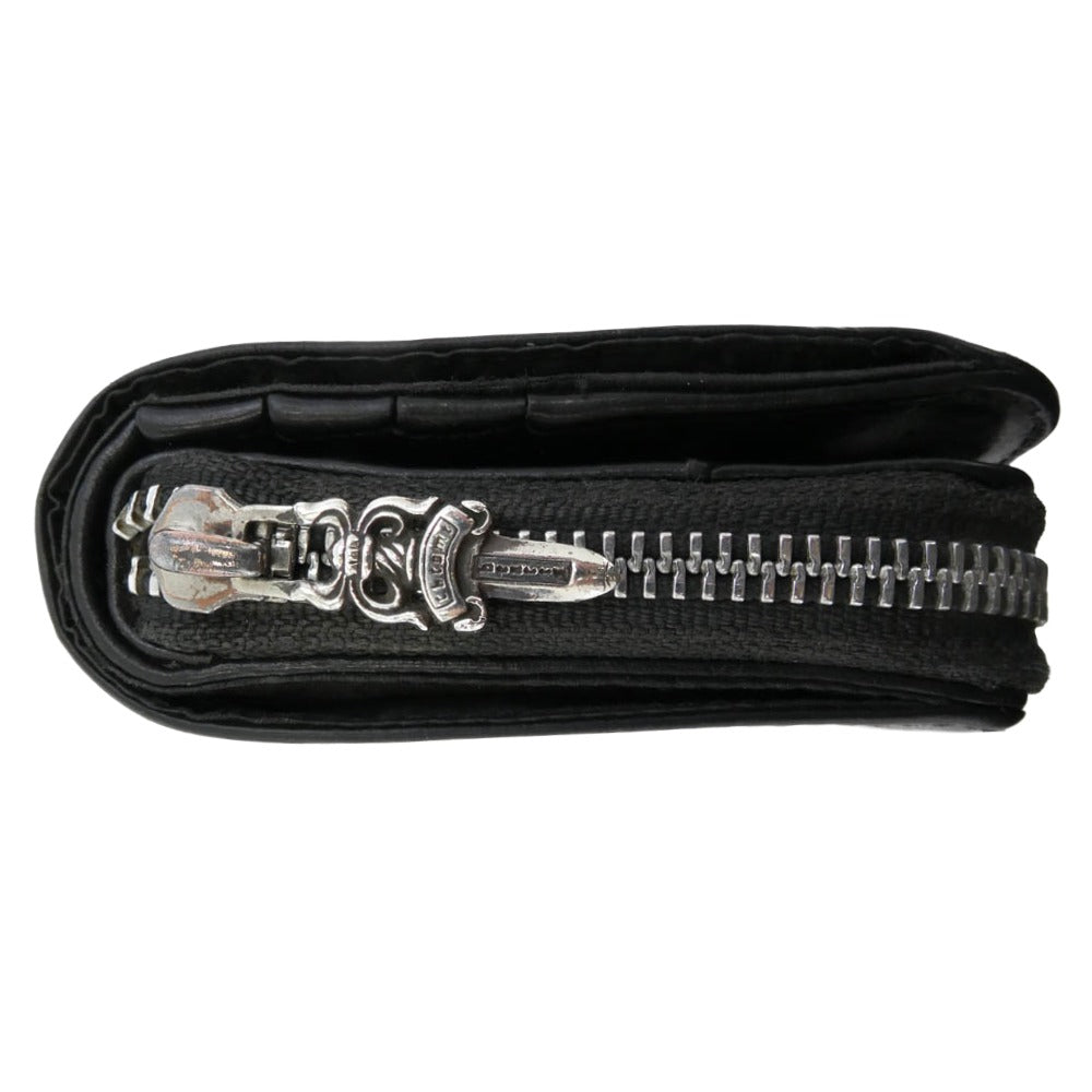 CHROME HEARTS クロムハーツ（原本無） SQ ZIP BILL スクエアジップビル ラウンド ジップ レザー ウォレット 財布 ブラック系【中古】