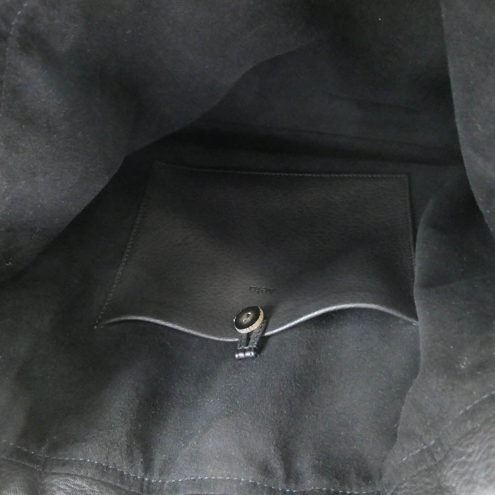 アエタ DRAW STRING ONE SHOULDER レザー ショルダーバッグ ブラック系【中古】