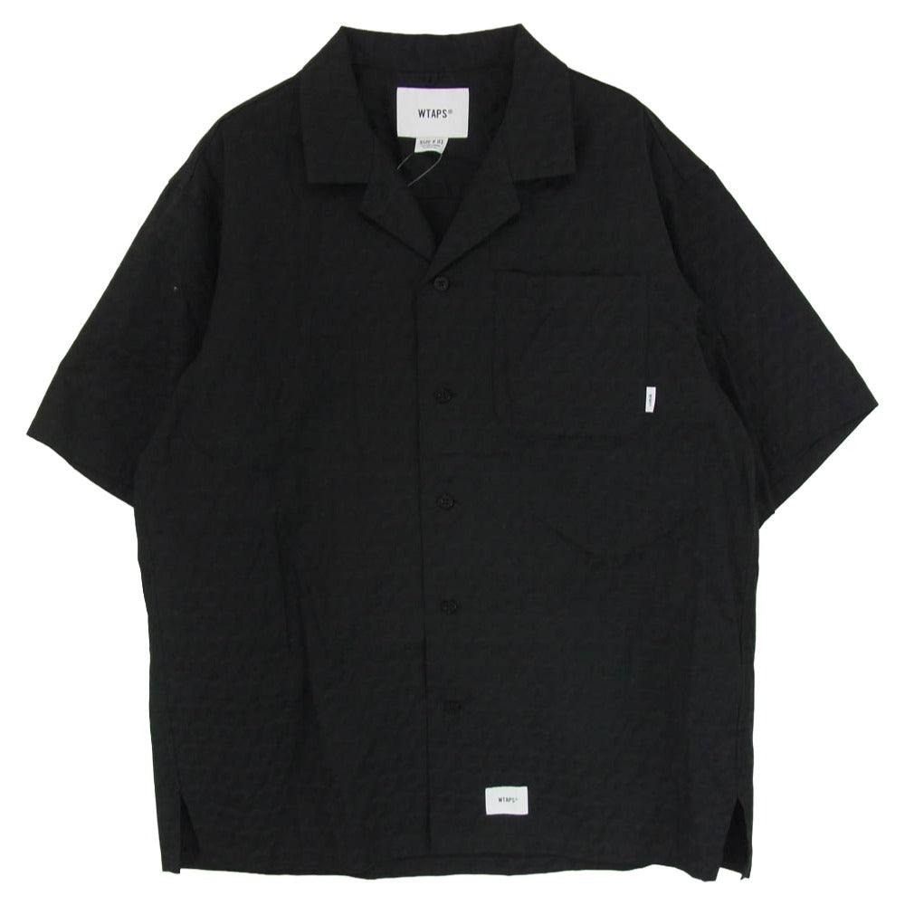 WTAPS ダブルタップス 24SS 241TQDT-SHM06 COTTON HERRINGBONE TEXTILE ジャガード 総柄 ヘリンボーン オープンカラー 半袖 シャツ ブラック系 X03【中古】