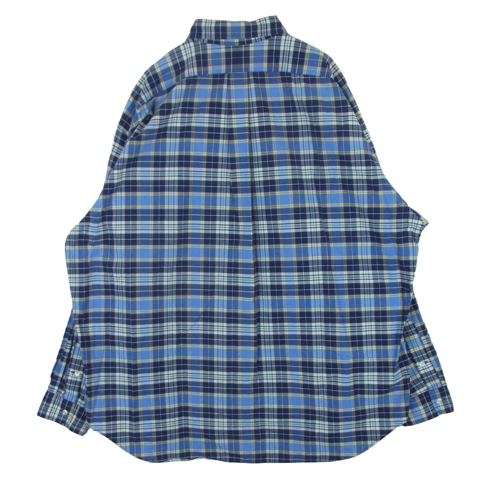 RALPH LAUREN ラルフローレン BIG SHIRT ビッグ 長袖 チェック シャツ ブルー系 ライトブルー系 XL【中古】