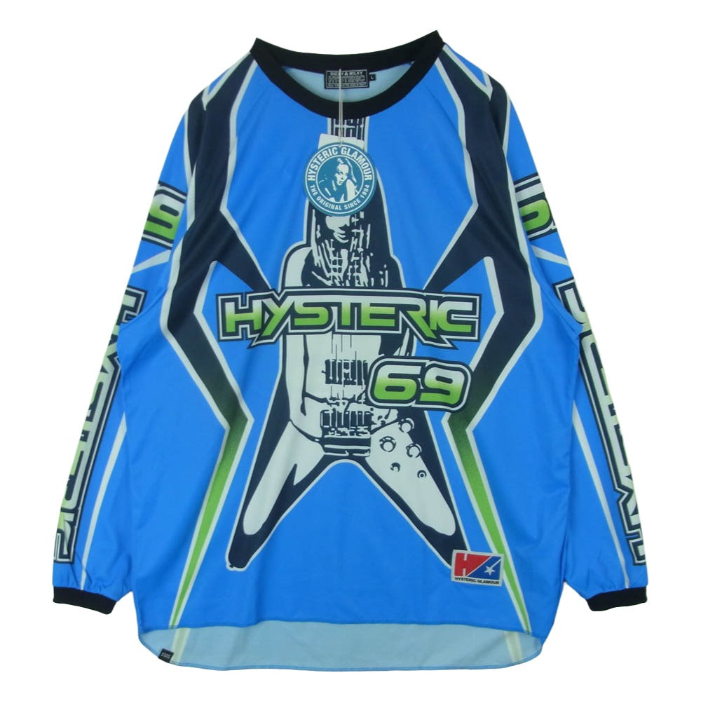 HYSTERIC GLAMOUR ヒステリックグラマー 26SS 02261CL08 HIGH VOLTAGE メッシュ 長袖 カットソー ライトブルー系 L【極上美品】【中古】