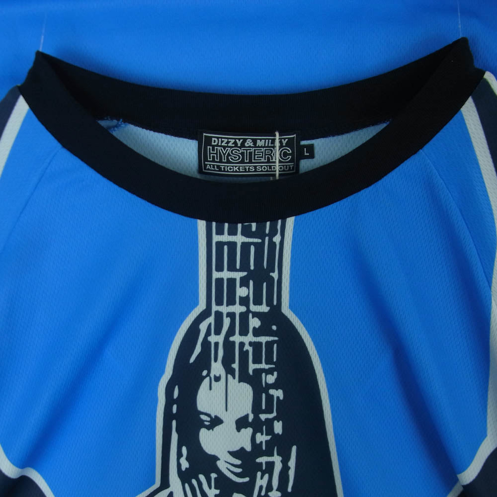 HYSTERIC GLAMOUR ヒステリックグラマー 26SS 02261CL08 HIGH VOLTAGE メッシュ 長袖 カットソー ライトブルー系 L【極上美品】【中古】