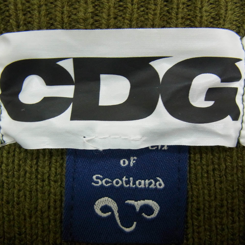 AD2021 SZ-N005 CDG シーディージー × LOCHAVEN of Scotland ロックエーベン SIDE SLIT KNIT SWEATER サイドスリット ニットセーター カーキ系 XL【中古】