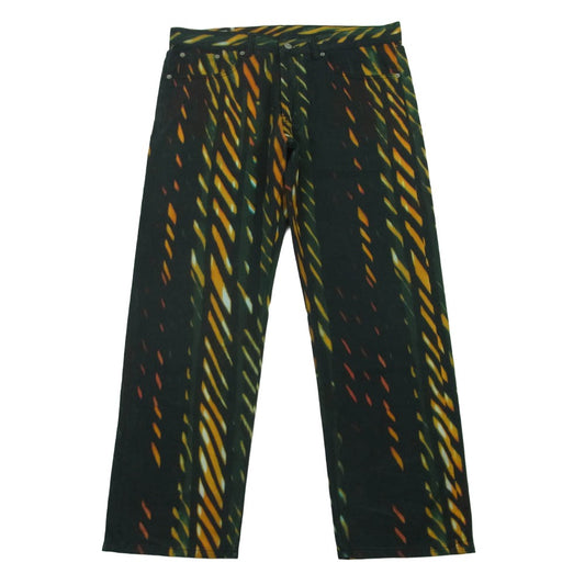 DRIES VAN NOTEN ドリスヴァンノッテン 21ss Len Lye レンライ ネオン プリント デニム パンツ ブラック系 グリーン系 オレンジ系 34【中古】