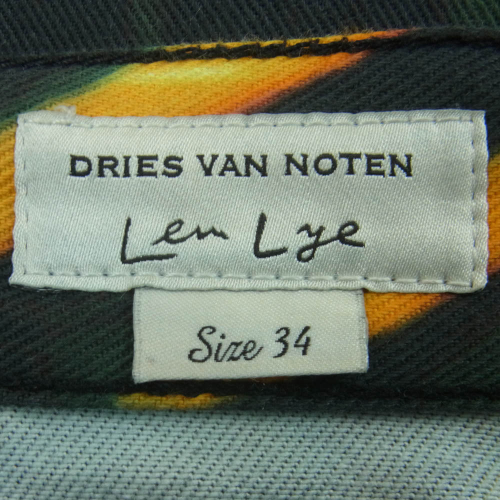 DRIES VAN NOTEN ドリスヴァンノッテン 21ss Len Lye レンライ ネオン プリント デニム パンツ ブラック系 グリーン系 オレンジ系 34【中古】