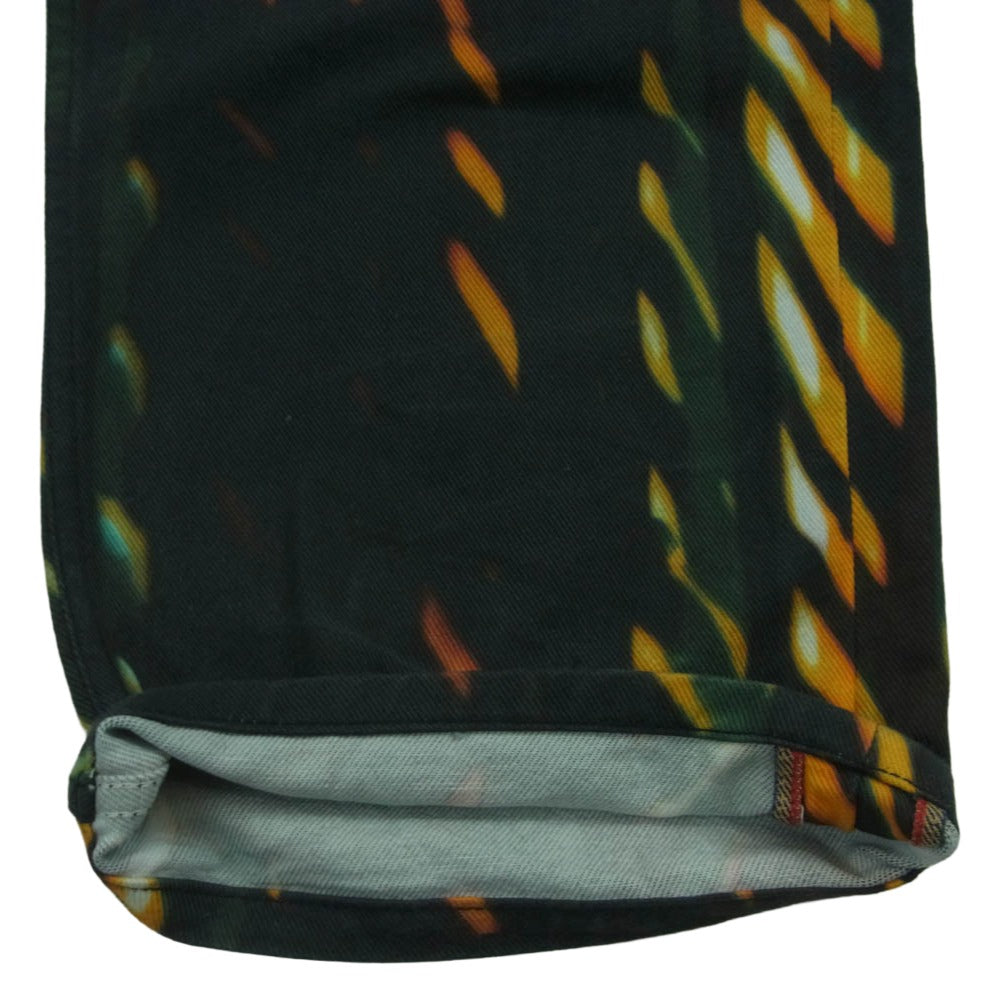 DRIES VAN NOTEN ドリスヴァンノッテン 21ss Len Lye レンライ ネオン プリント デニム パンツ ブラック系 グリーン系 オレンジ系 34【中古】