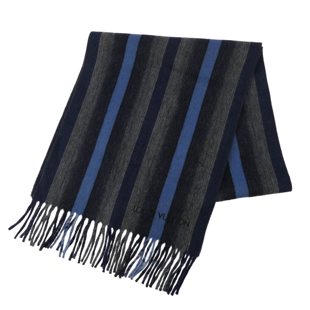 LOUIS VUITTON ルイ・ヴィトン カシミヤ混 ストライプ マフラー ネイビー系【中古】
