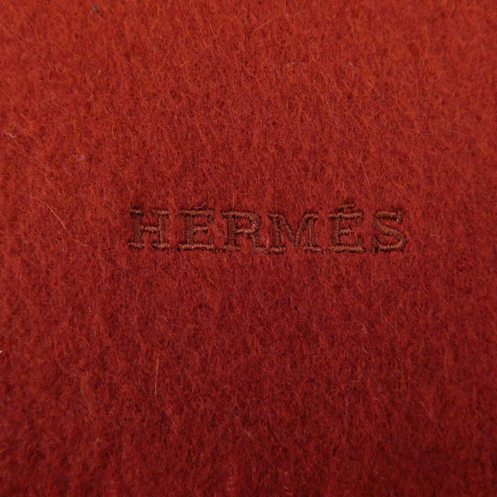 HERMES エルメス カシミヤ フリンジ マフラー レッド系【中古】