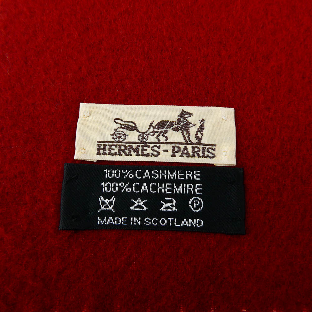 HERMES エルメス カシミヤ フリンジ マフラー レッド系【中古】