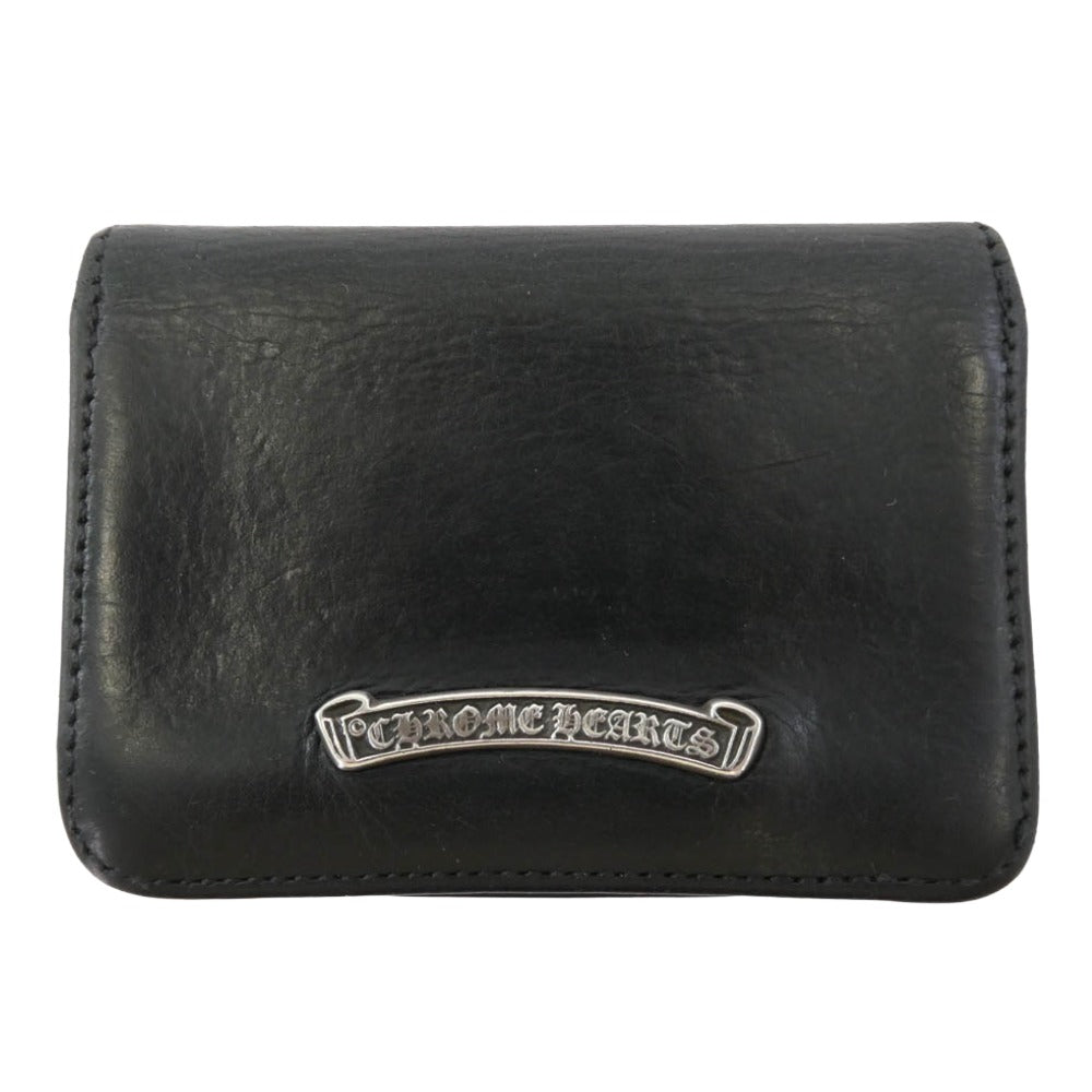 CHROME HEARTS クロムハーツ（原本無） CARD CAS スクロールラベル レザー カードケース ブラック系【中古】