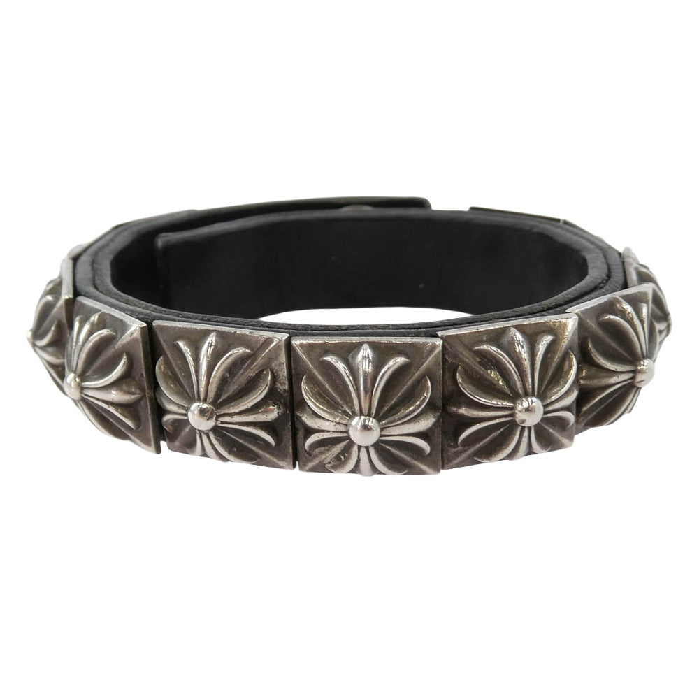 CHROME HEARTS クロムハーツ（原本無） ZERO STUD SNGL ROW ゼロ ピラミッド スタッズ シングル レザー ブレスレット シルバー系 ブラック系【中古】