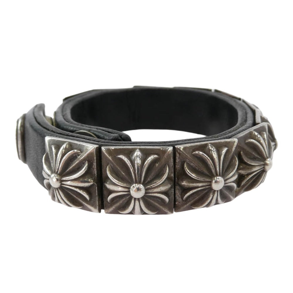 CHROME HEARTS クロムハーツ（原本無） ZERO STUD SNGL ROW ゼロ ピラミッド スタッズ シングル レザー ブレスレット シルバー系 ブラック系【中古】