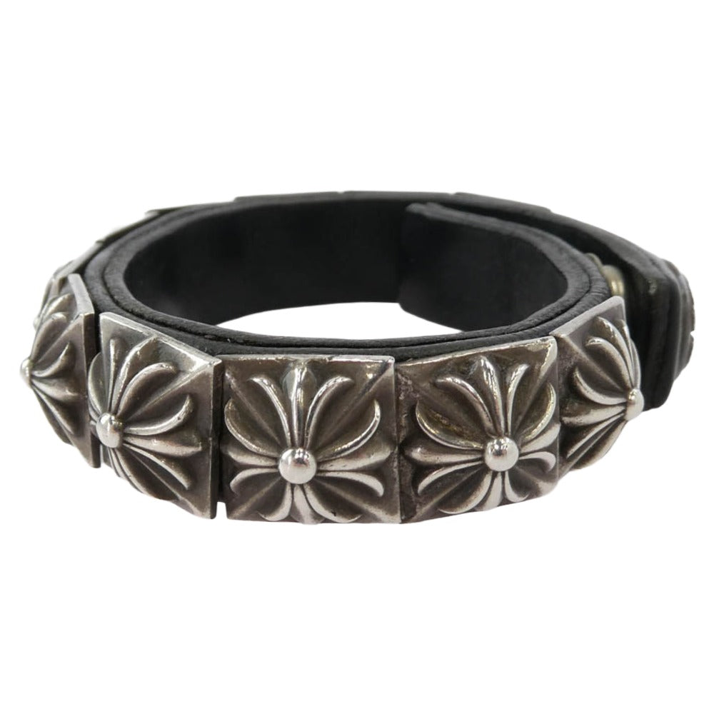 CHROME HEARTS クロムハーツ（原本無） ZERO STUD SNGL ROW ゼロ ピラミッド スタッズ シングル レザー ブレスレット シルバー系 ブラック系【中古】