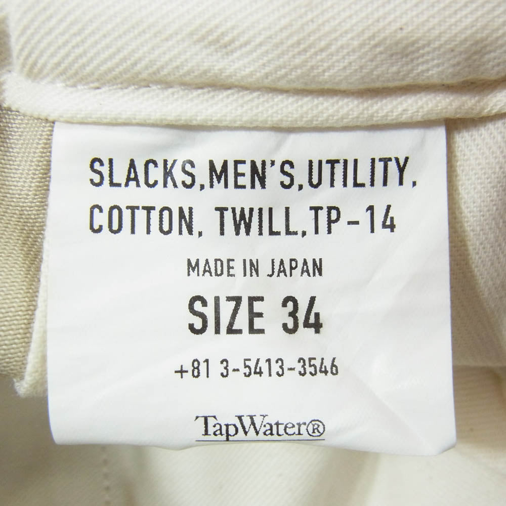 タップウォーター TP233-40014 Cotton Chino Tuck Trousers コットン タック トラウザーズ チノパンツ ベージュ系 34【中古】