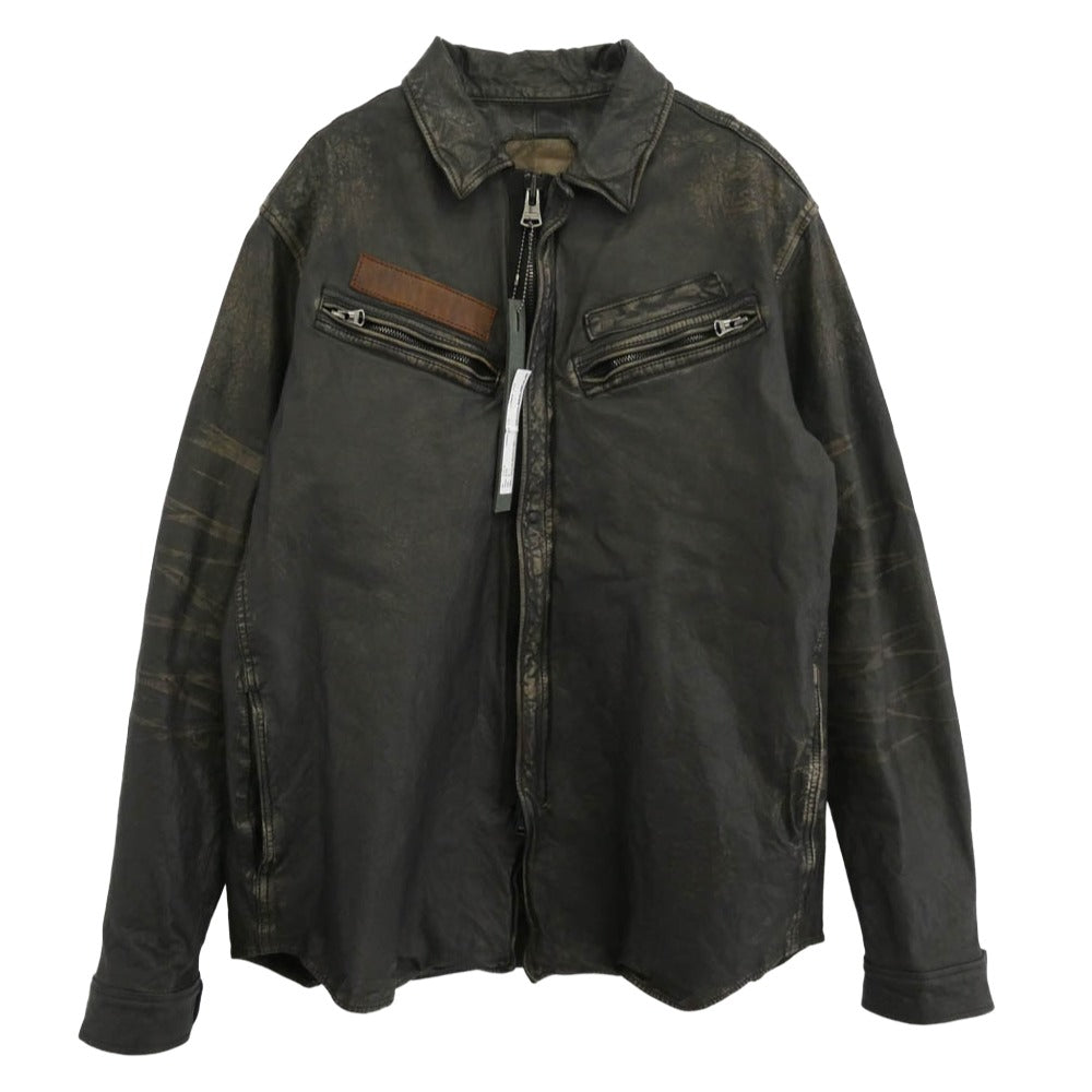ISAMUKATAYAMA BACKLASH イサムカタヤマバックラッシュ 2147-02 JAPAN STEER WHITE MIMOSA TANNED GARMENT-DYED SHIRT 牛革 ミモザ タンニン ガーメントダイ 染め シャツ ブラック系 M【極上美品】【中古】