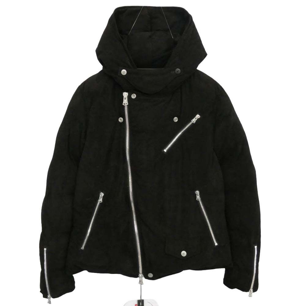 ISAMUKATAYAMA BACKLASH イサムカタヤマバックラッシュ NA-2164-02 KANGAROO SUEDE POLISH WHITE GOOSE DOWN HOODED RIDERS JACKET カンガルー革 スエード ポリッシュ グースダウン フーデッド ライダース ジャケット ブラック系 S【美品】【中古】