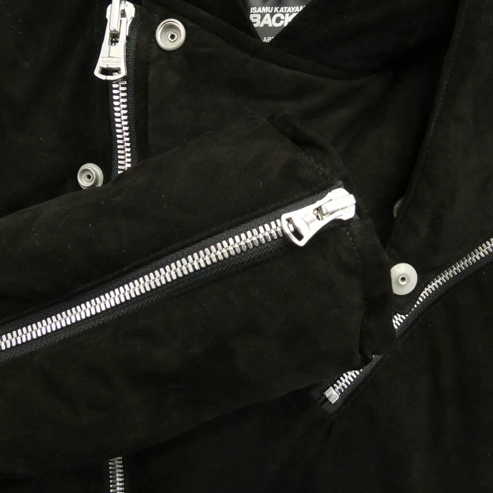 ISAMUKATAYAMA BACKLASH イサムカタヤマバックラッシュ NA-2164-02 KANGAROO SUEDE POLISH WHITE GOOSE DOWN HOODED RIDERS JACKET カンガルー革 スエード ポリッシュ グースダウン フーデッド ライダース ジャケット ブラック系 S【美品】【中古】