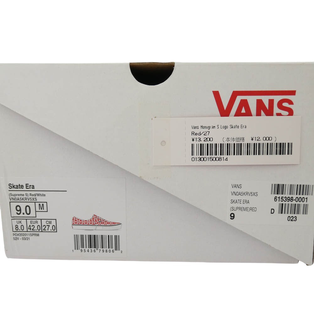 Supreme シュプリーム 21SS Vans バンズ Monogram S Logo Skate Era モノグラム スケート エラ スニーカー レッド系 ホワイト系 27cm【極上美品】【中古】