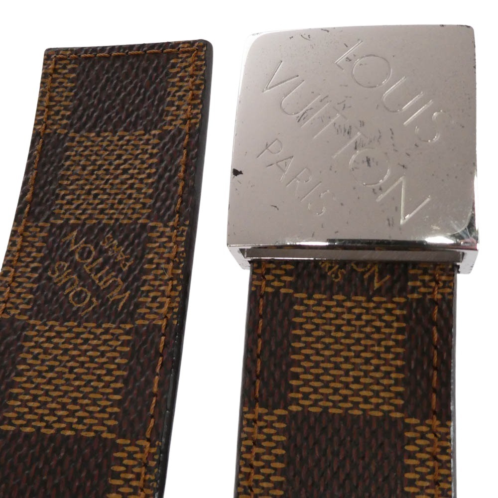 LOUIS VUITTON ルイ・ヴィトン M6803 ダミエ ロゴバックル サンチュール キャレ レザー ベルト ブラウン系【中古】