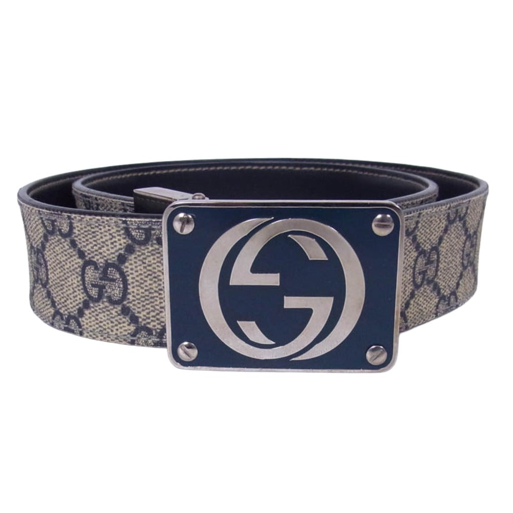 GUCCI グッチ GGスプリーム ロゴバックル レザー ベルト ブラウン系【中古】