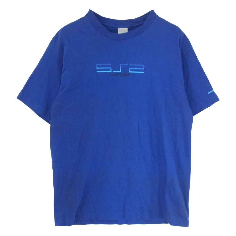 STUSSY ステューシー 00s 銀タグ USA製 PS2 LOGO PARODY プリント Tシャツ ブルー系 L【中古】