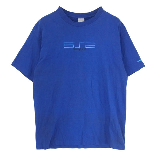 STUSSY ステューシー 00s 銀タグ USA製 PS2 LOGO PARODY プリント Tシャツ ブルー系 L【中古】