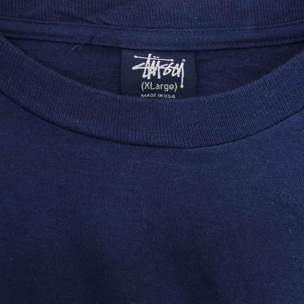 STUSSY ステューシー 90s 紺タグ USA製 オールド customade カスタメイド digi skull ドット スカル プリント Tシャツ ネイビー系 XL【中古】