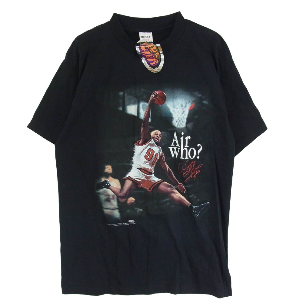ヴィンテージ 90s 97年 USA製 Dennis Rodman AIR WHO? デニス ロッドマン プリント Tシャツ BLUE HAIR MURINA ブラック系 L【中古】
