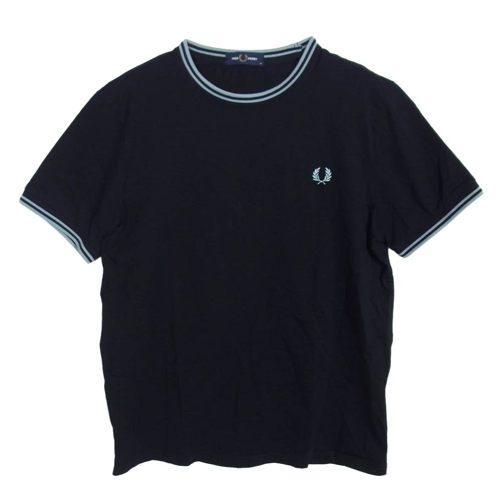 FRED PERRY フレッドペリー M1588 TWIN TIPPED T SHIRT ツイン ティップ ライン コットン 半袖 クルーネック Tシャツ ブラック系 M【中古】