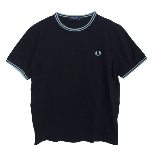 FRED PERRY フレッドペリー M1588 TWIN TIPPED T SHIRT ツイン ティップ ライン コットン 半袖 クルーネック Tシャツ ブラック系 M【中古】