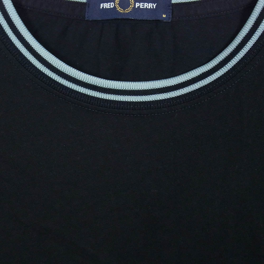 FRED PERRY フレッドペリー M1588 TWIN TIPPED T SHIRT ツイン ティップ ライン コットン 半袖 クルーネック Tシャツ ブラック系 M【中古】