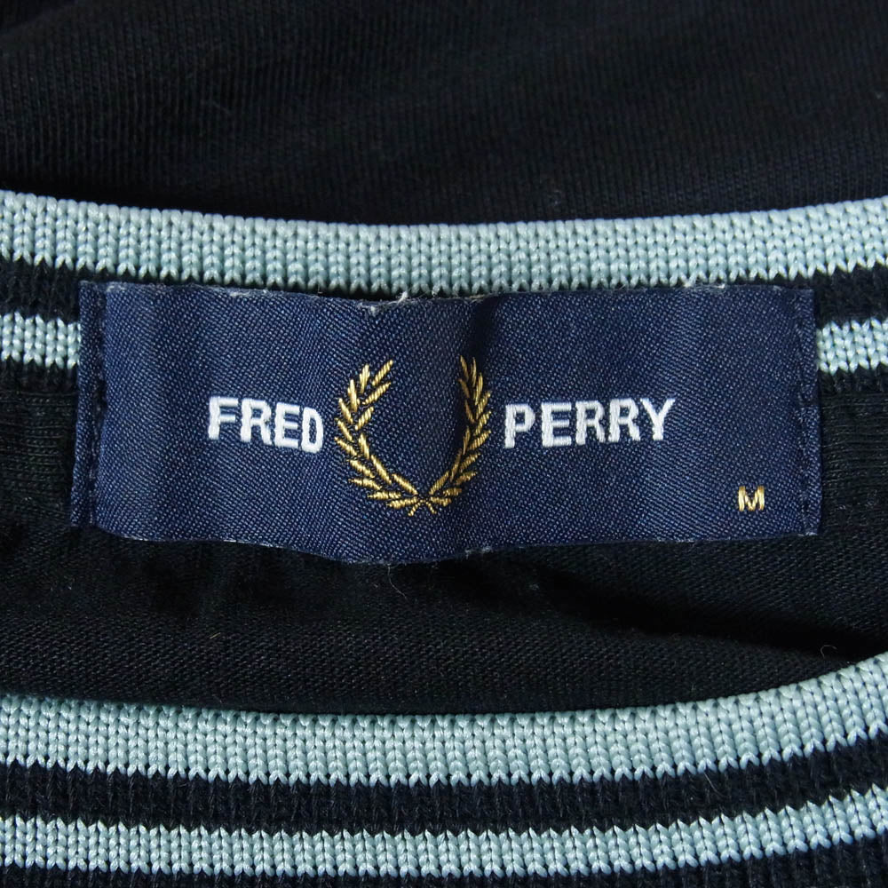 FRED PERRY フレッドペリー M1588 TWIN TIPPED T SHIRT ツイン ティップ ライン コットン 半袖 クルーネック Tシャツ ブラック系 M【中古】