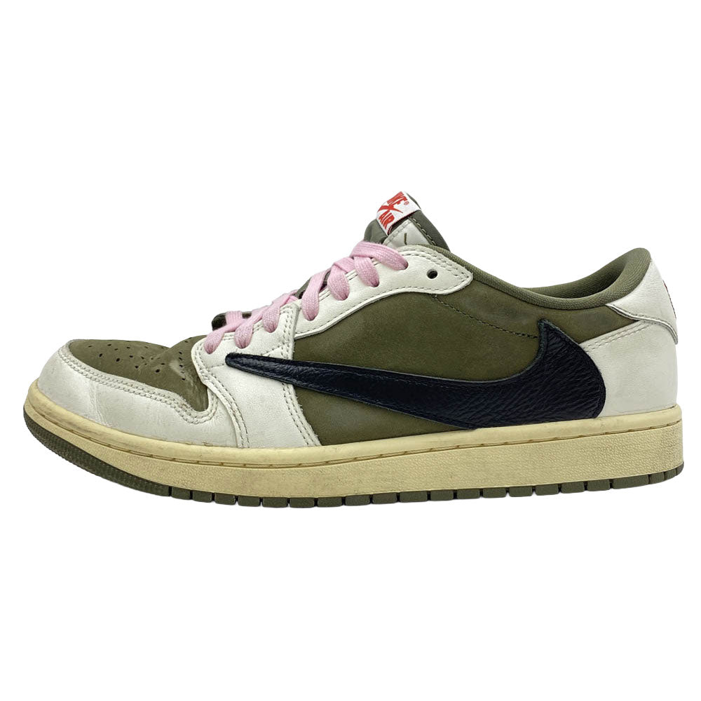 NIKE ナイキ DM7866-200 【フェイクバスターズ鑑定済】× Travis Scott Air Jordan 1 Low OG SP Reverse Olive エアジョーダン1 ロー OG SP リバースオリーブ ローカット スニーカー カーキ系 ホワイト系 26.5cm【中古】