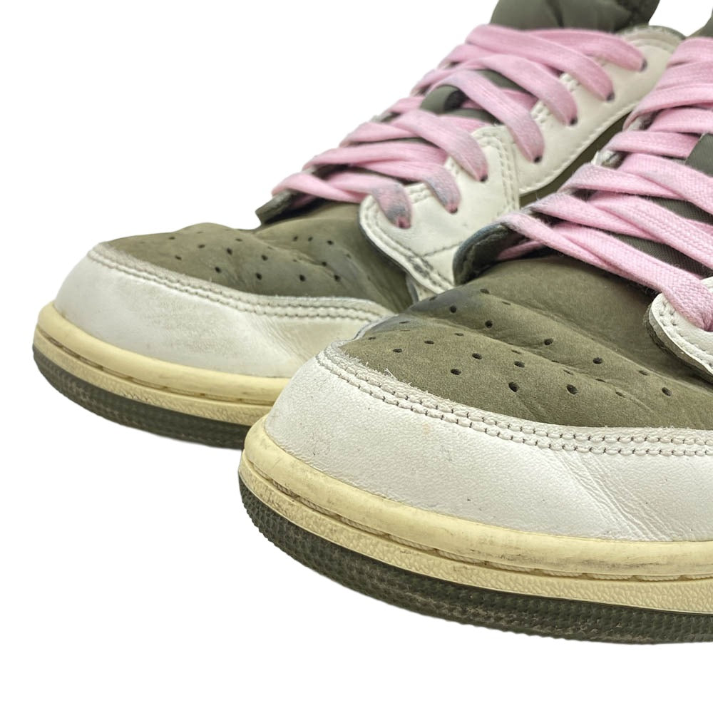 NIKE ナイキ DM7866-200 【フェイクバスターズ鑑定済】× Travis Scott Air Jordan 1 Low OG SP Reverse Olive エアジョーダン1 ロー OG SP リバースオリーブ ローカット スニーカー カーキ系 ホワイト系 26.5cm【中古】