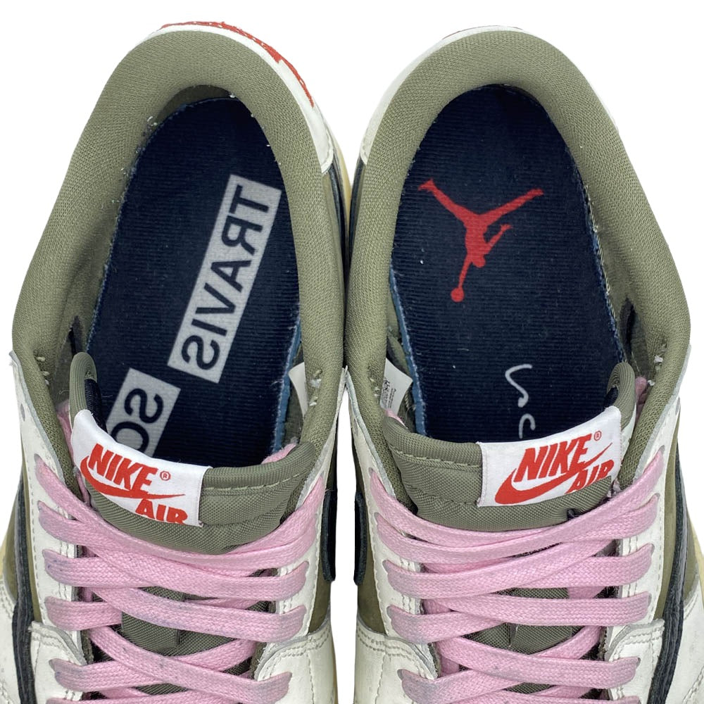 NIKE ナイキ DM7866-200 【フェイクバスターズ鑑定済】× Travis Scott Air Jordan 1 Low OG SP Reverse Olive エアジョーダン1 ロー OG SP リバースオリーブ ローカット スニーカー カーキ系 ホワイト系 26.5cm【中古】