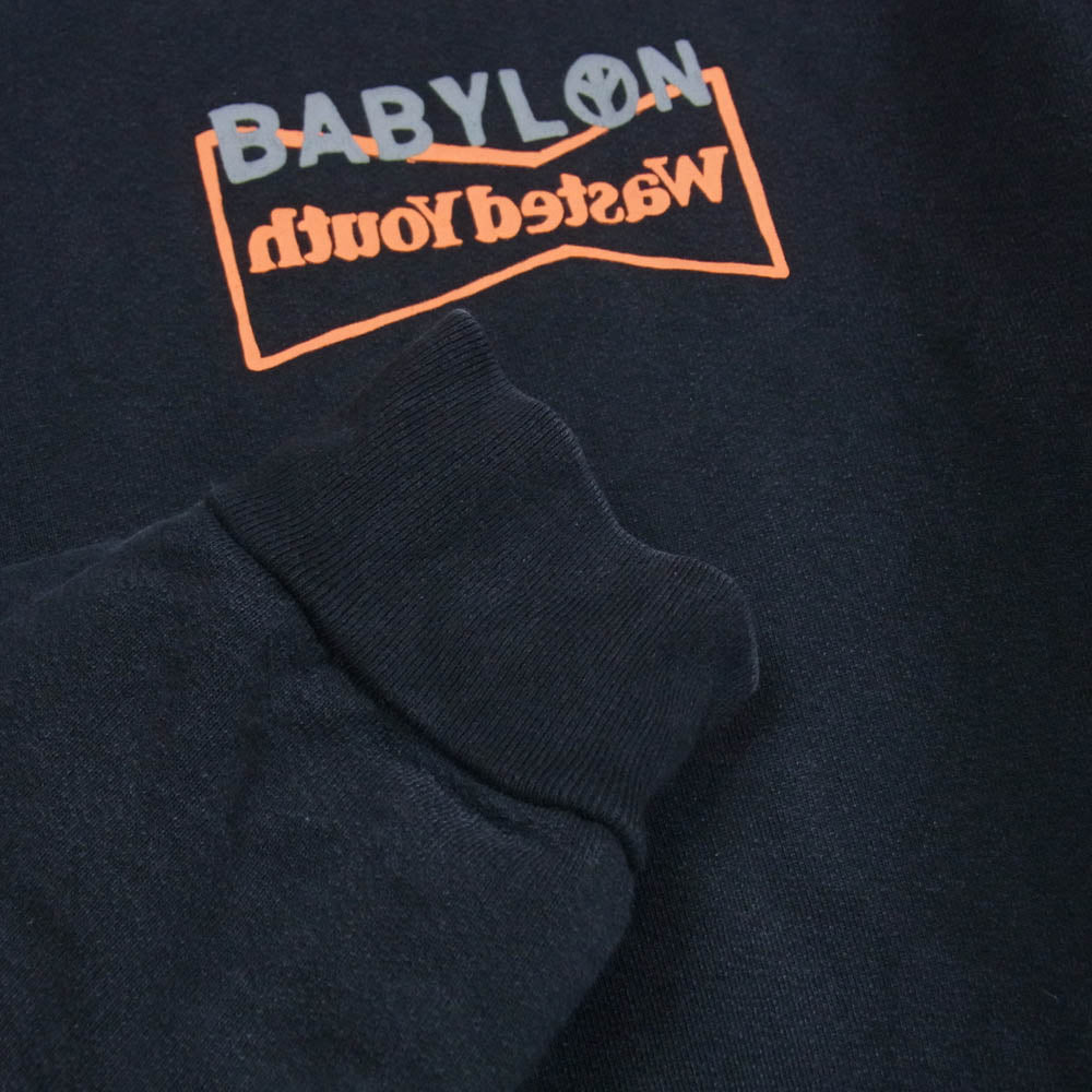 Wasted Youth ウェイステッドユース × BABYLON バビロン PULLOVER HOODIE ロゴ プルオーバー フーディー パーカー ブラック系 L【中古】