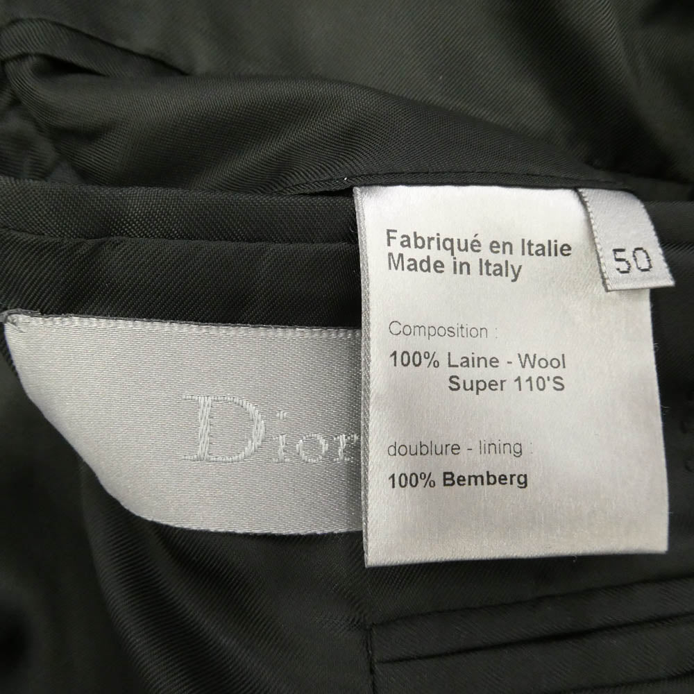 DIOR HOMME ディオールオム 08SS 8E3170450624 ウール ストライプ 2B シングル テーラード ジャケット スラックス パンツ セットアップ ブラック系 50【中古】