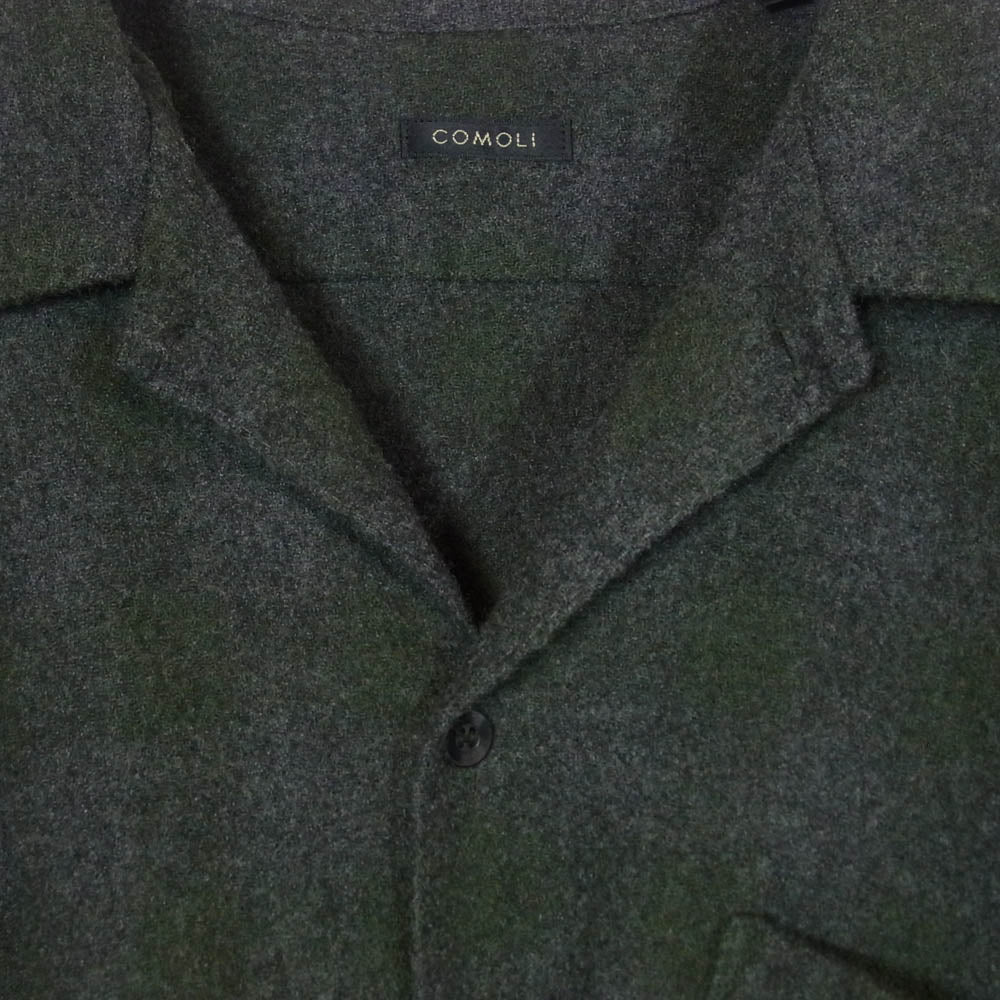 COMOLI コモリ 20AW S03-02008 カシミヤ混ウール チェック オープンカラー シャツ ダークグレー系 2【中古】