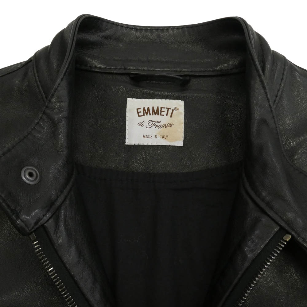 EMMETI エンメティ JURI ラムスキン レザー シングルライダースジャケット ブラック系 48【中古】