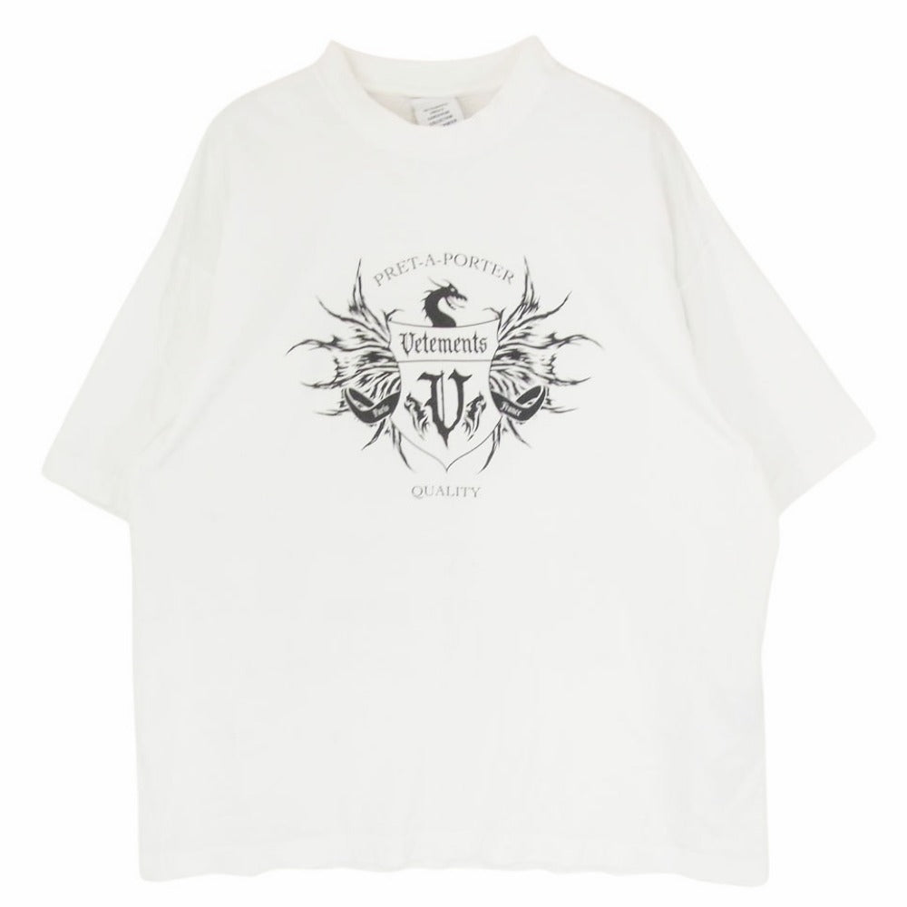 VETEMENTS ヴェトモン 21AW UA52TR480W Black Label Oversized ブラック ラベル バックプリント オーバーサイズ Tシャツ 半袖カットソー ホワイト系 XS【中古】
